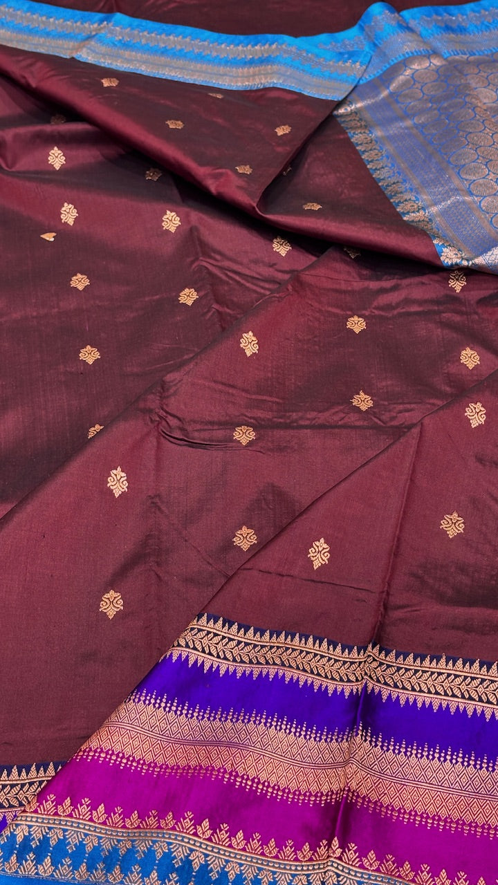 Wine Mango Banarasi Katan Silk Handwoven Saree