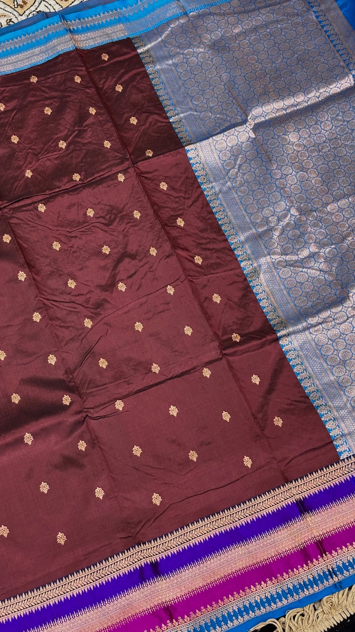 Wine Mango Banarasi Katan Silk Handwoven Saree