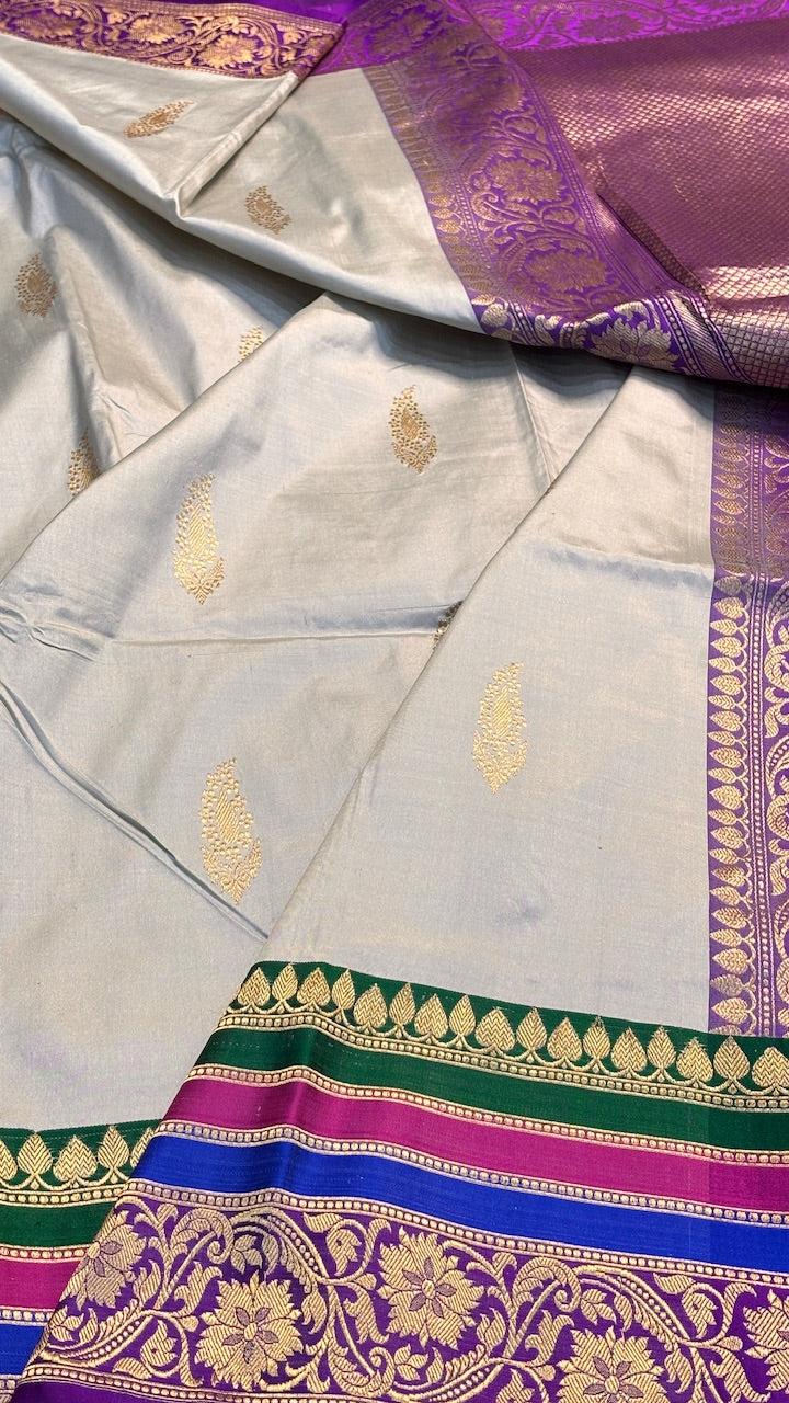 Ivory Banarasi Katan Silk Handwoven Saree