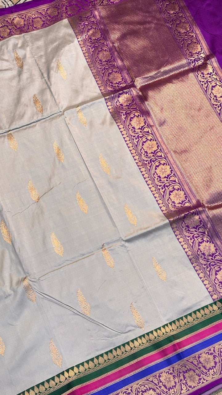 Ivory Banarasi Katan Silk Handwoven Saree