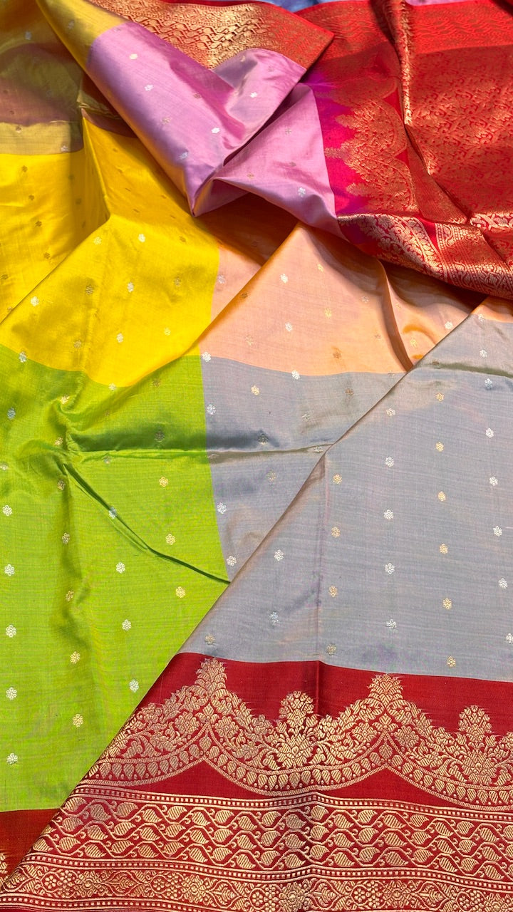 Multi Colour Banarasi Katan Silk Handwoven Saree
