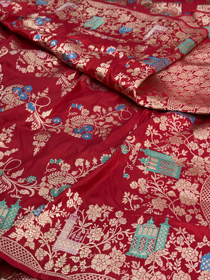 Red Handwoven Pure Banarasi Katan Silk Saree