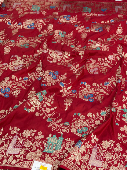 Red Handwoven Pure Banarasi Katan Silk Saree