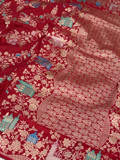 Red Handwoven Pure Banarasi Katan Silk Saree