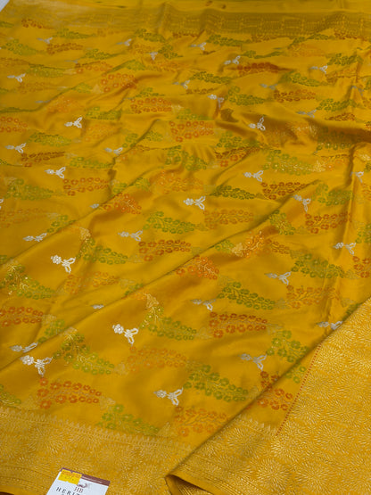Yellow Handwoven Pure Banarasi Katan Silk Saree
