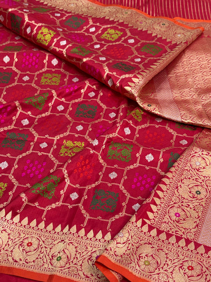 Red handwoven pure BANARSI KATAN silk saree
