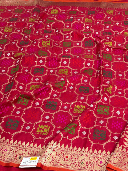 Red handwoven pure BANARSI KATAN silk saree