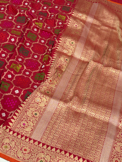 Red handwoven pure BANARSI KATAN silk saree