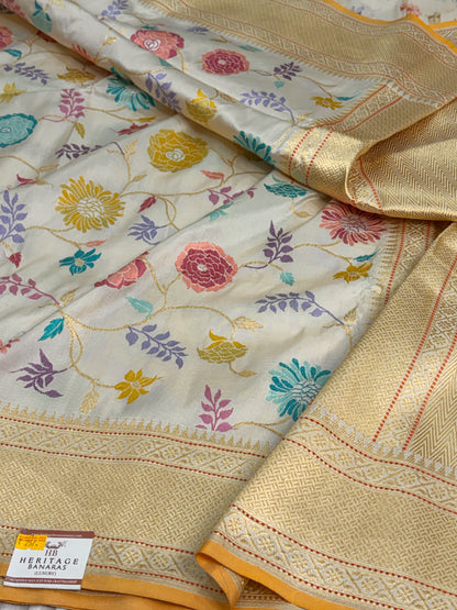 Ivory Handwoven Pure Banarasi Katan Silk Saree