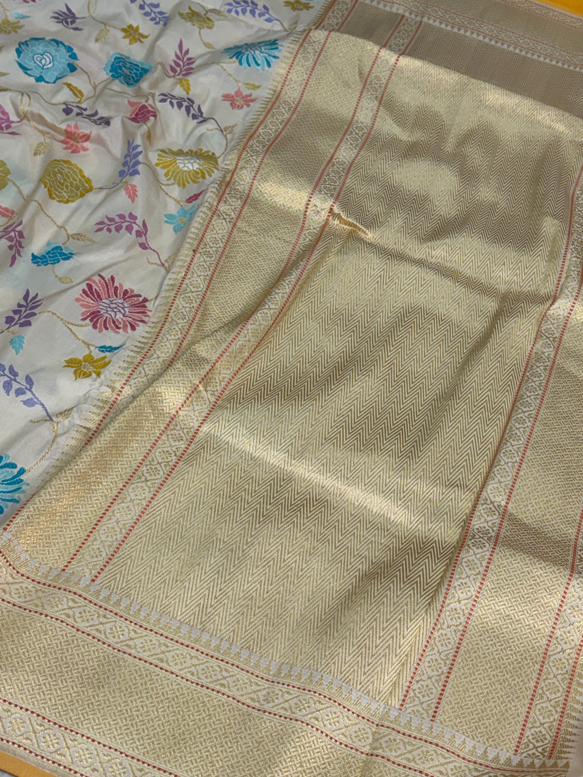 Ivory Handwoven Pure Banarasi Katan Silk Saree