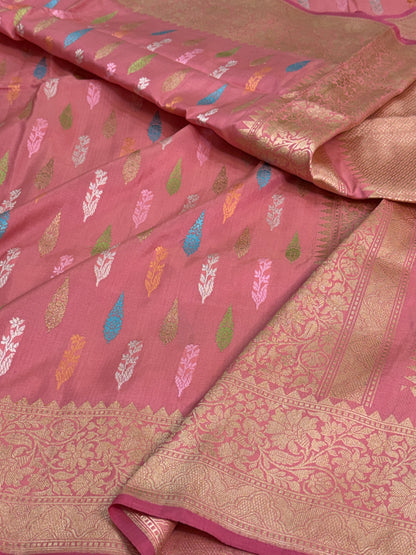 Peach Handwoven Pure Banarasi Katan Silk Saree