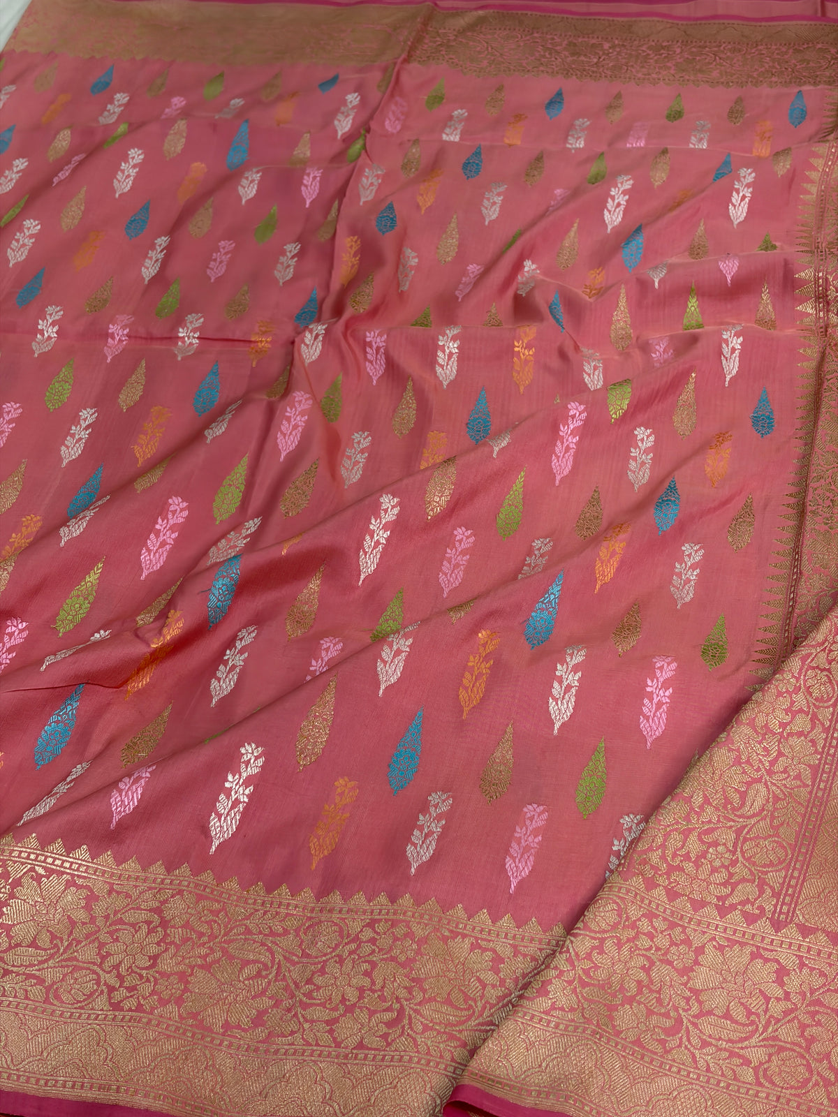 Peach Handwoven Pure Banarasi Katan Silk Saree