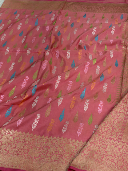 Peach Handwoven Pure Banarasi Katan Silk Saree