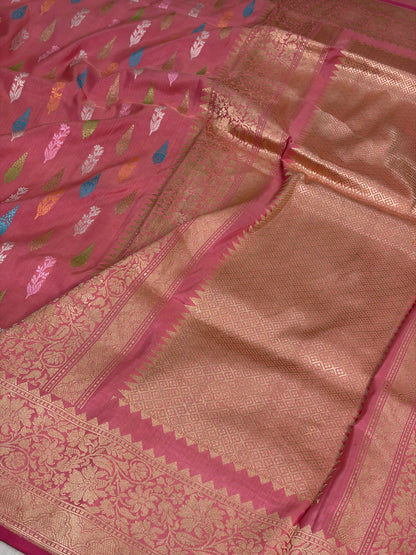 Peach Handwoven Pure Banarasi Katan Silk Saree