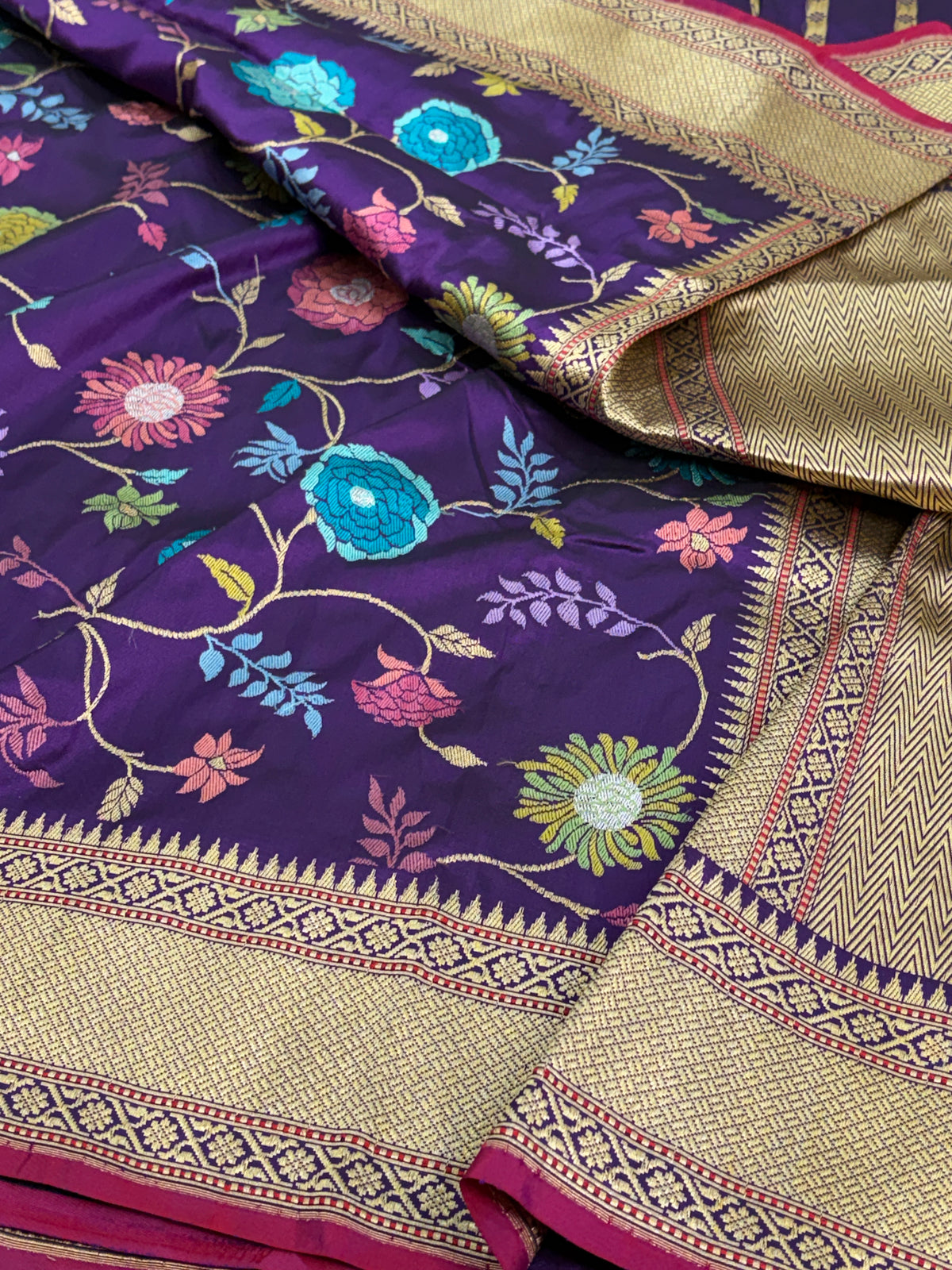 Purple Handwoven Pure Banarasi Katan Silk Saree