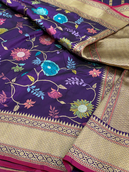 Purple Handwoven Pure Banarasi Katan Silk Saree