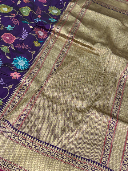 Purple Handwoven Pure Banarasi Katan Silk Saree