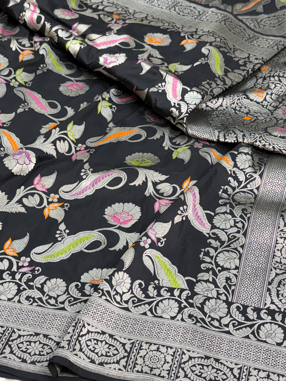 Black Handwoven Pure Banarasi Katan Silk Saree