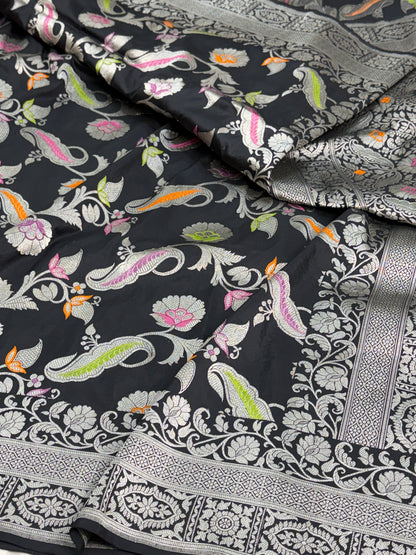 Black Handwoven Pure Banarasi Katan Silk Saree