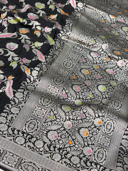 Black Handwoven Pure Banarasi Katan Silk Saree