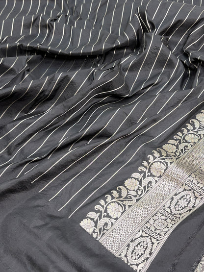 Black Handwoven Pure Banarasi Katan Silk Saree