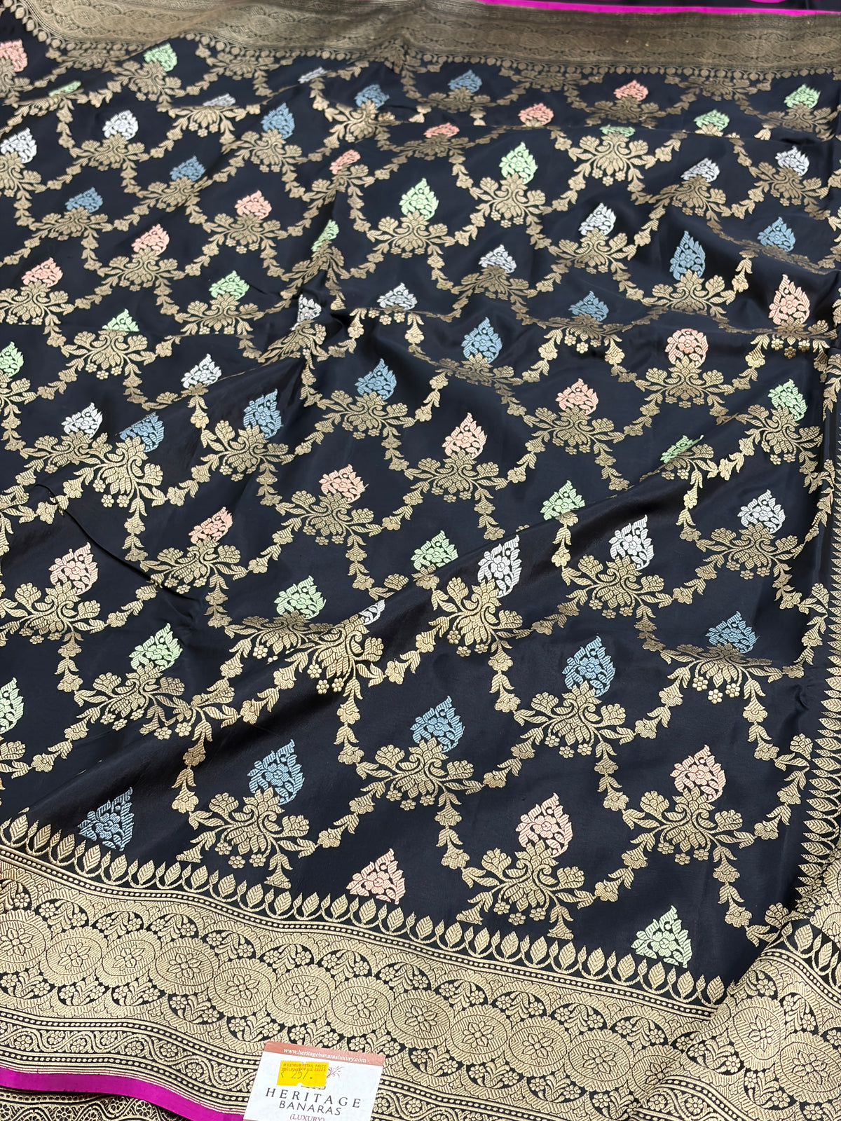 Black Handwoven Pure Banarasi Katan Silk Saree