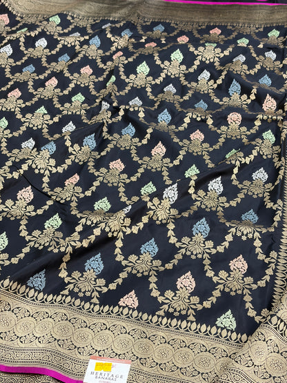 Black Handwoven Pure Banarasi Katan Silk Saree