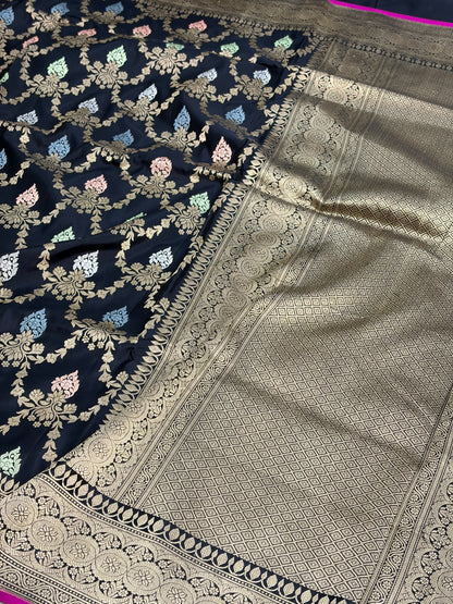 Black Handwoven Pure Banarasi Katan Silk Saree