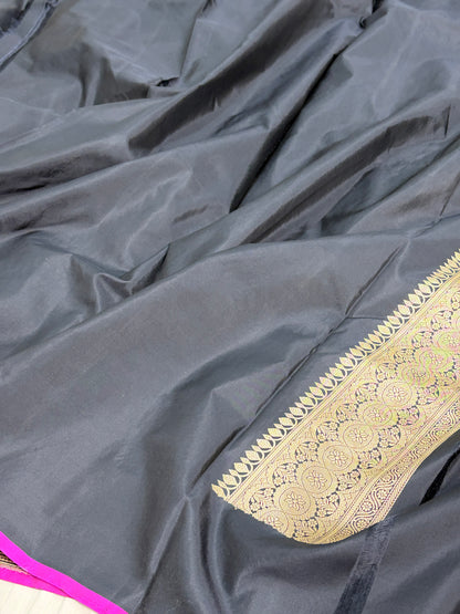 Black Handwoven Pure Banarasi Katan Silk Saree