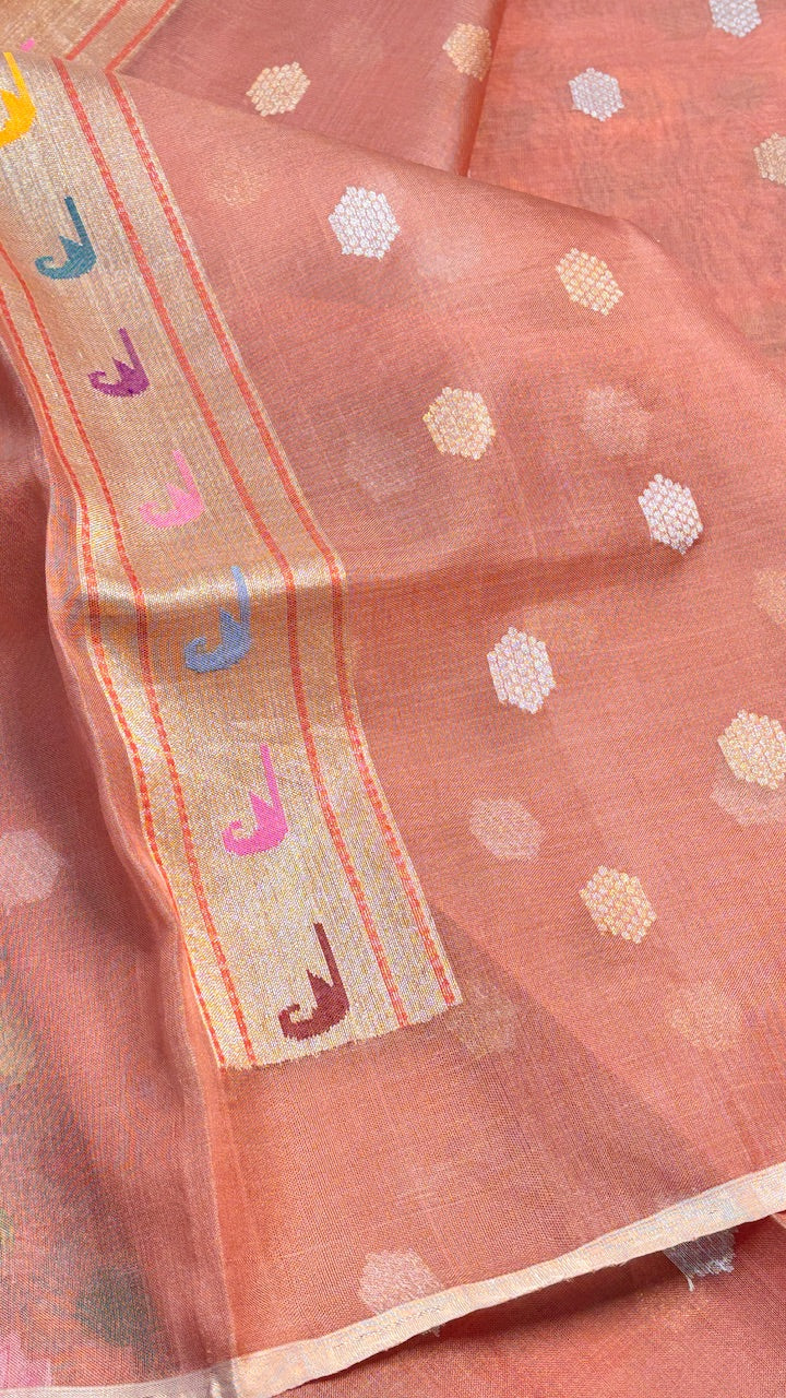 Rose Pink Pure Banarasi Tissue Handwoven Saree with Real Zari