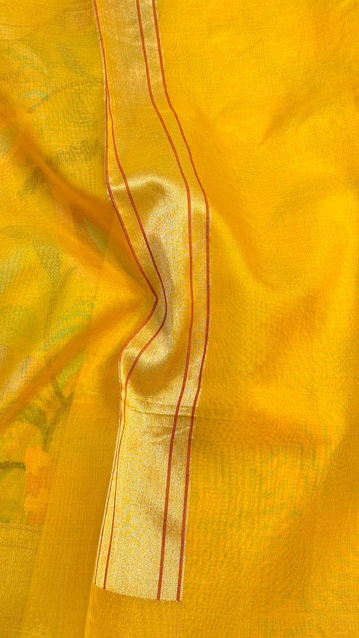 Lemon Yellow Banarasi Tissue Handwoven Saree with Real Zari