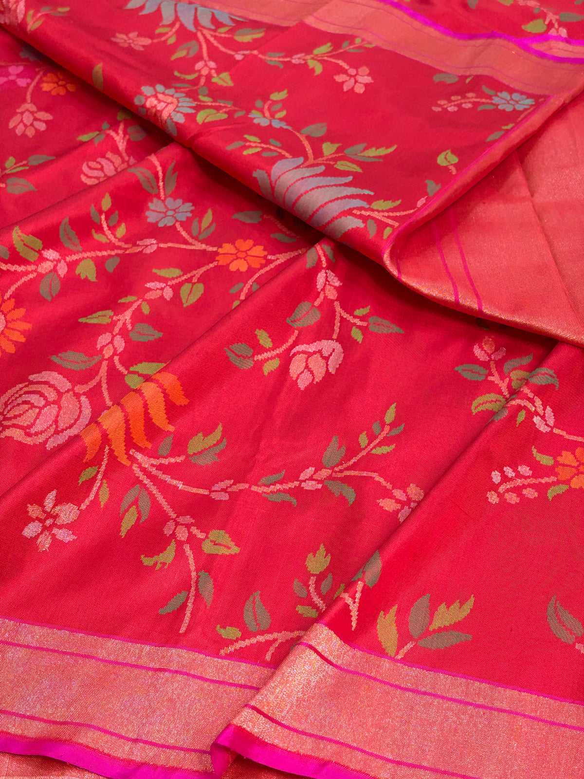 Red Handwoven Real Zari Banarasi Silk Jamdani Saree