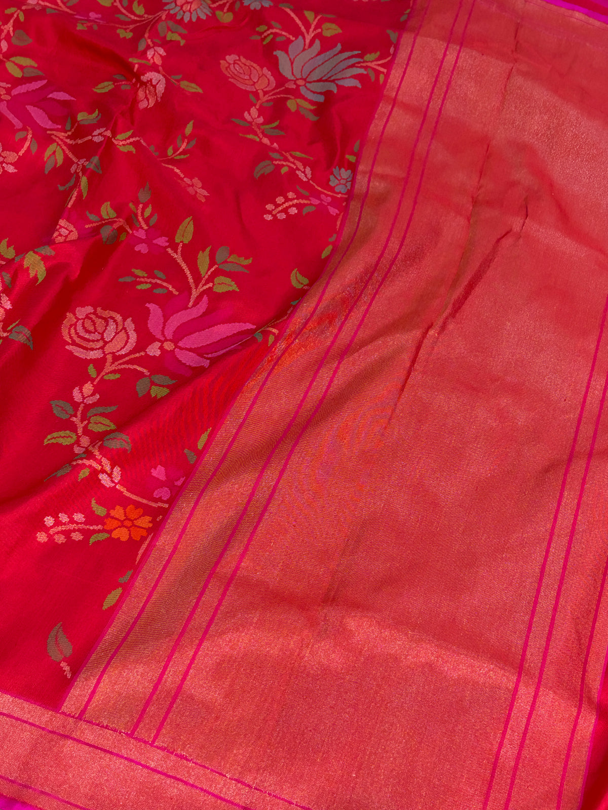 Red Handwoven Real Zari Banarasi Silk Jamdani Saree