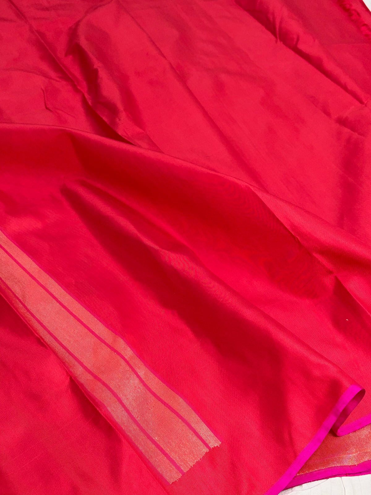 Red Handwoven Real Zari Banarasi Silk Jamdani Saree