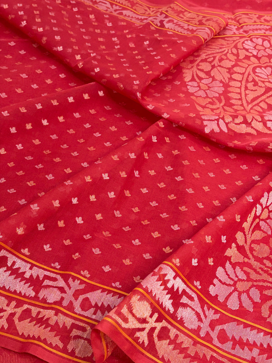 Red Handwoven Real Zari Banarasi Kora Jamdani Saree