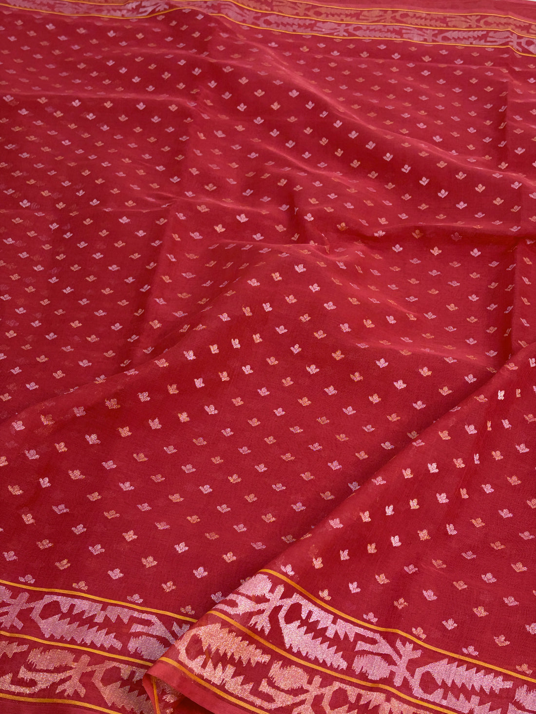 Red Handwoven Real Zari Banarasi Kora Jamdani Saree