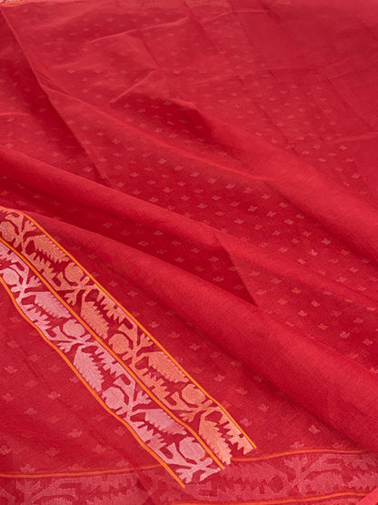 Red Handwoven Real Zari Banarasi Kora Jamdani Saree