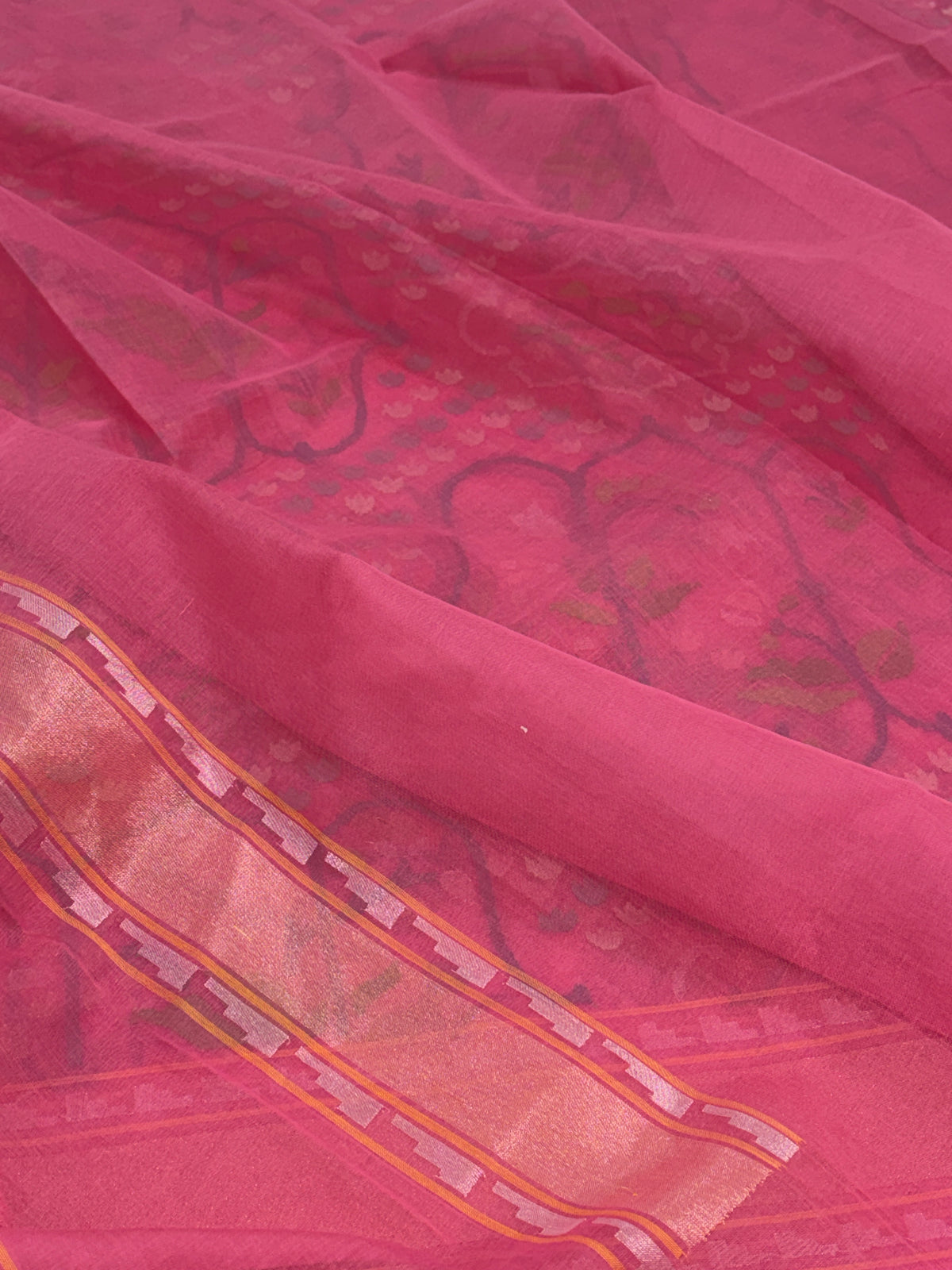 Peach Handwoven Real Zari Banarasi Kora Jamdani Saree