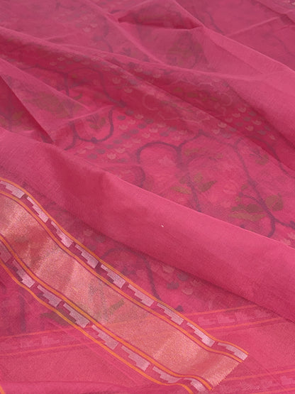 Peach Handwoven Real Zari Banarasi Kora Jamdani Saree