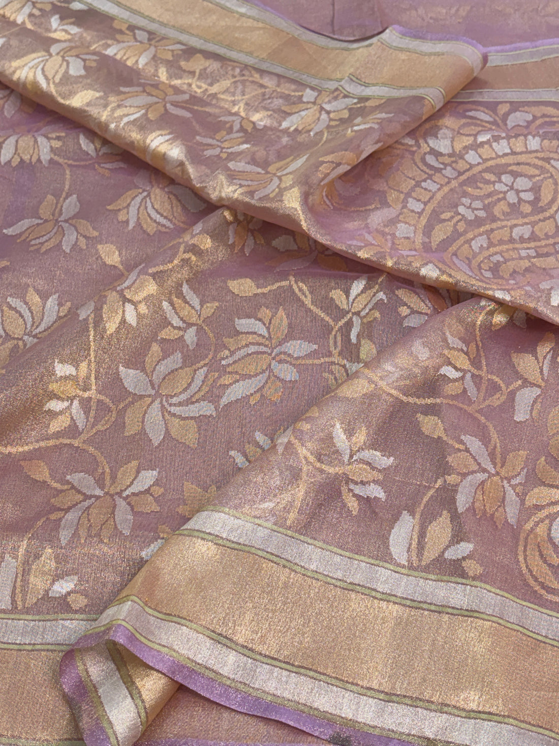 Dusty Purple Handwoven Real Zari Banarasi Tissue Jamdani Saree