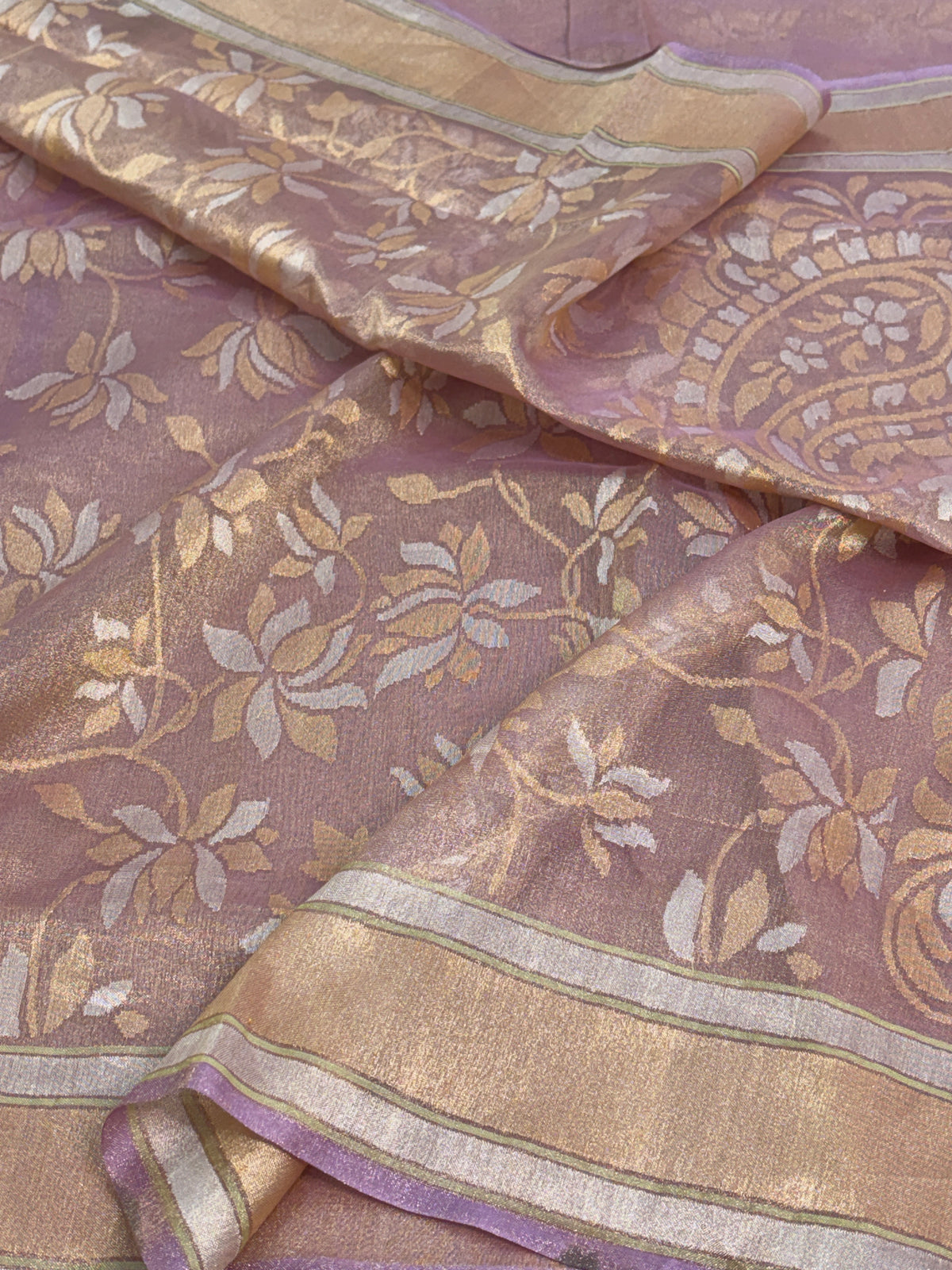 Dusty Purple Handwoven Real Zari Banarasi Tissue Jamdani Saree