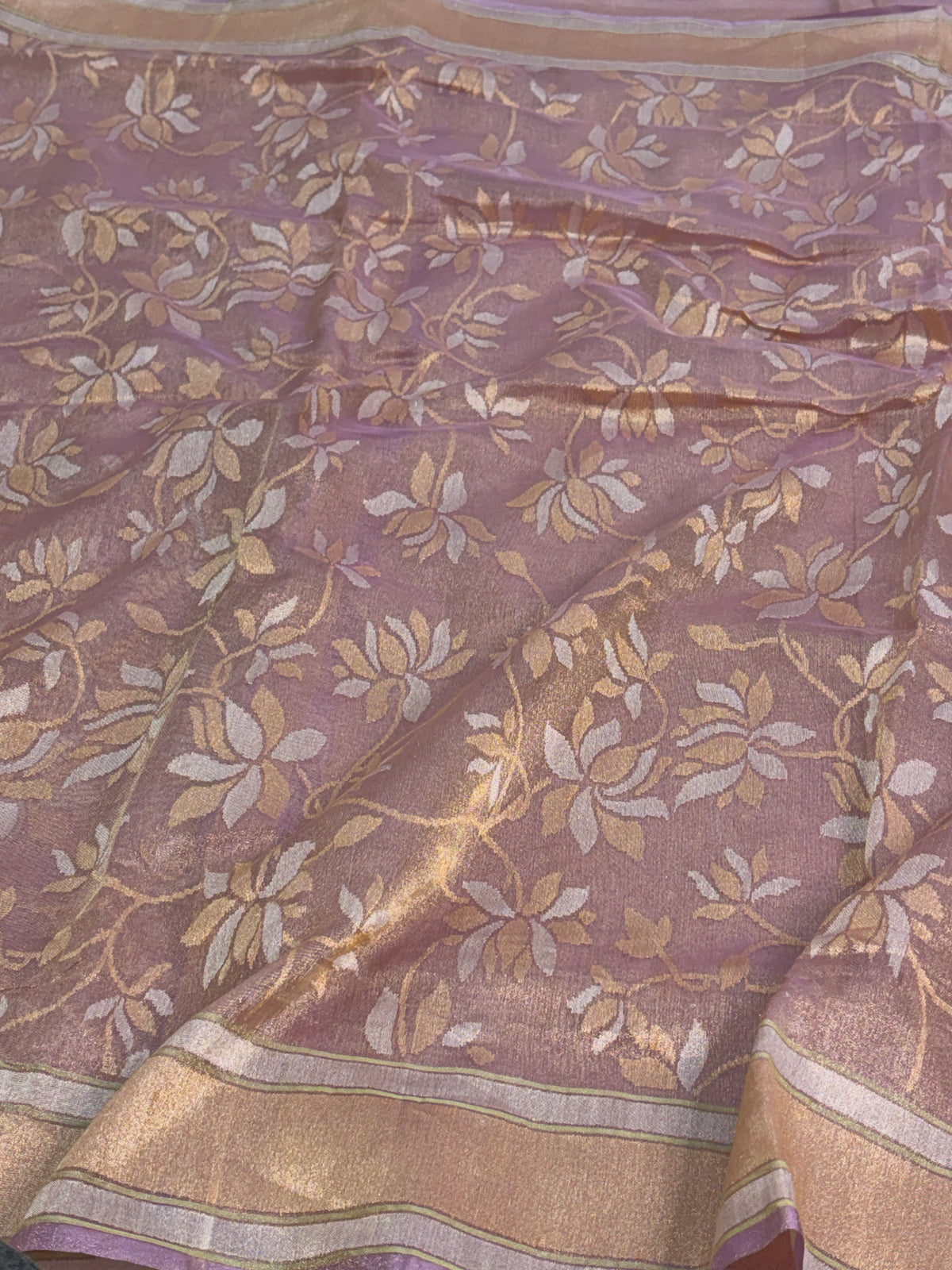 Dusty Purple Handwoven Real Zari Banarasi Tissue Jamdani Saree