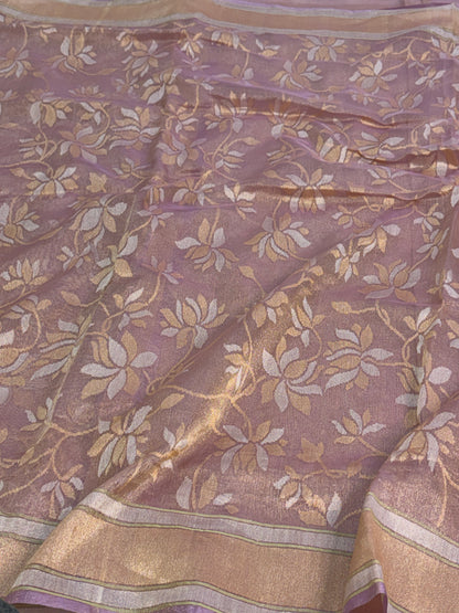 Dusty Purple Handwoven Real Zari Banarasi Tissue Jamdani Saree