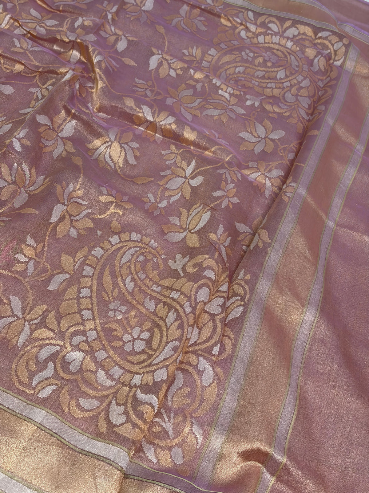 Dusty Purple Handwoven Real Zari Banarasi Tissue Jamdani Saree