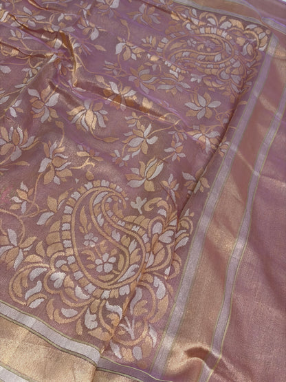Dusty Purple Handwoven Real Zari Banarasi Tissue Jamdani Saree