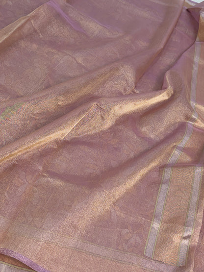 Dusty Purple Handwoven Real Zari Banarasi Tissue Jamdani Saree