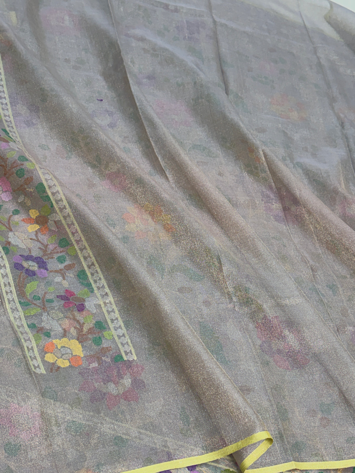 Grey Handwoven Real Zari Banarasi Tissue Jamdani Saree