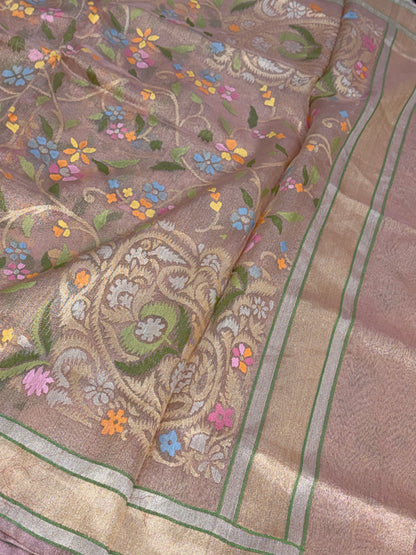 Cream Handwoven Pure Banarasi Real Zari Tissue Jamdani Saree