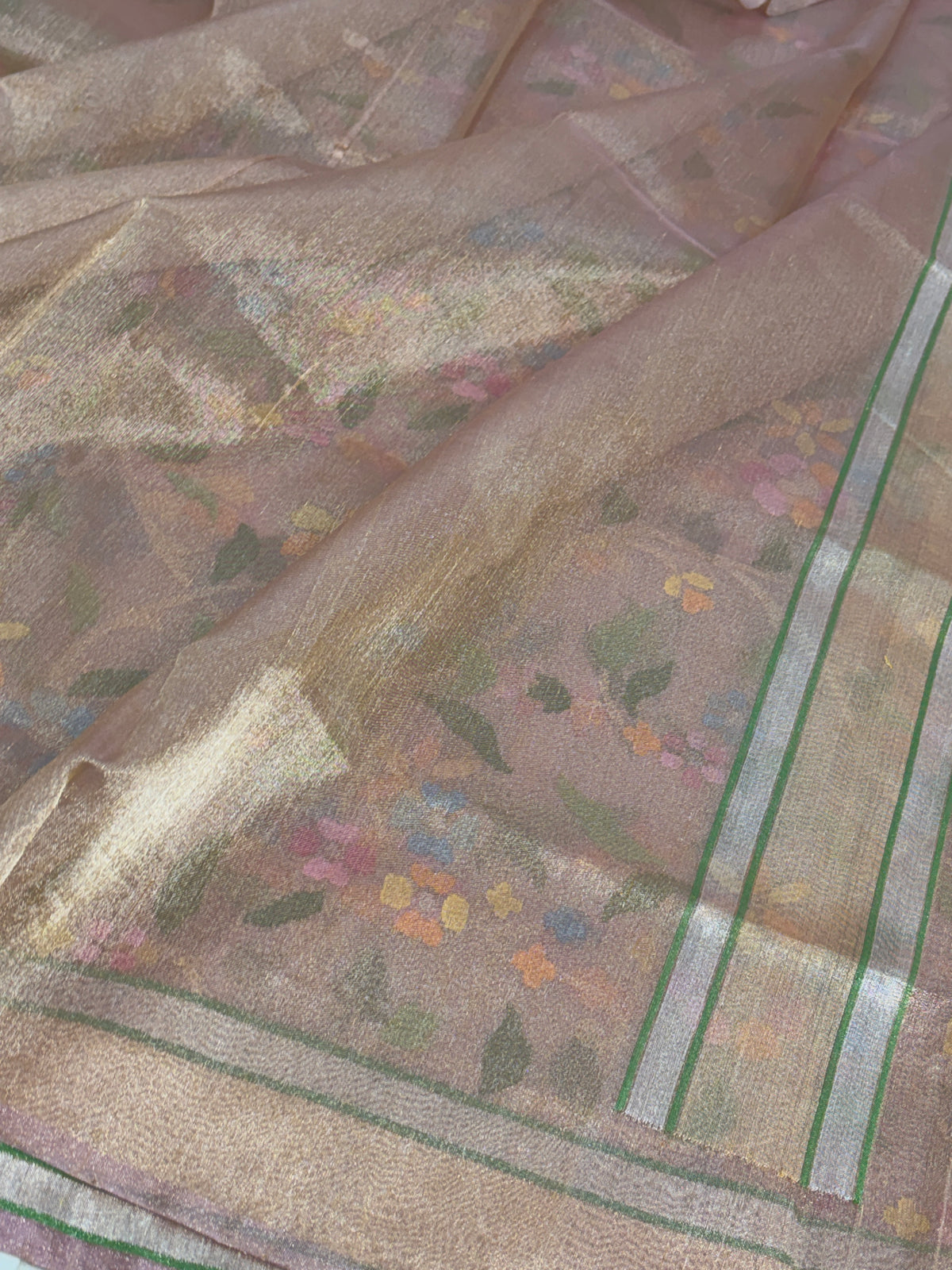 Cream Handwoven Pure Banarasi Real Zari Tissue Jamdani Saree