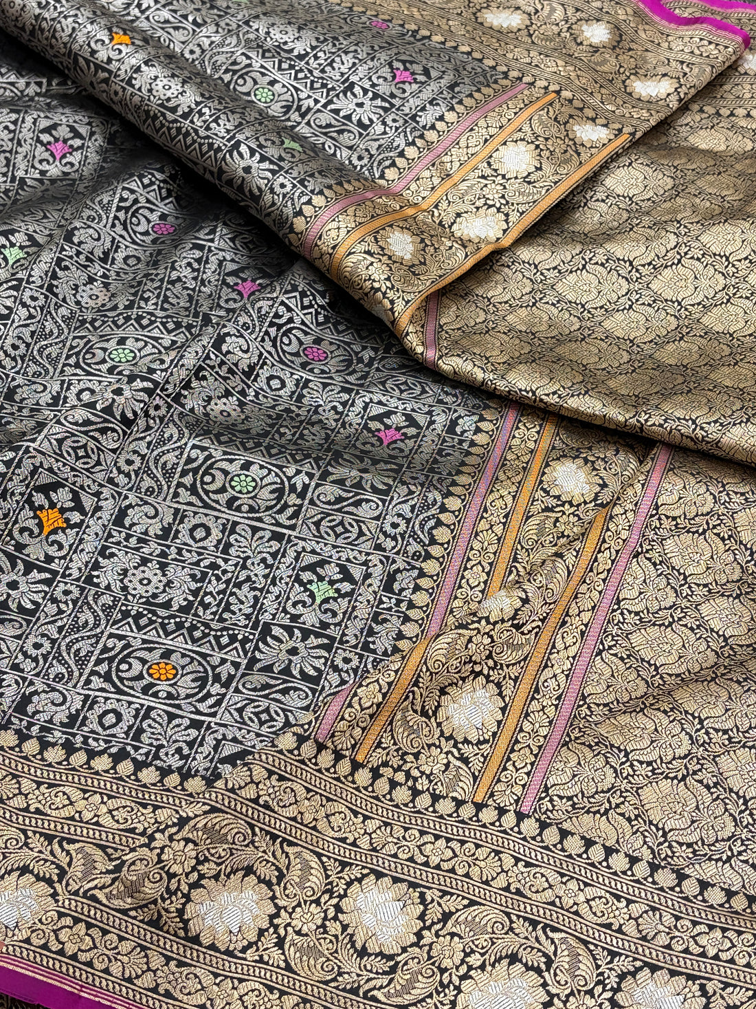 Black Handwoven Pure Banarasi Brocade Katan Silk Saree
